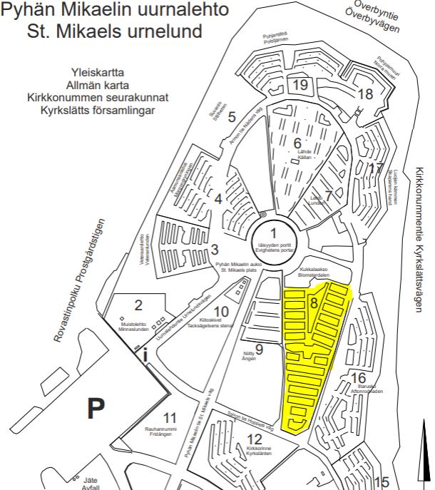 Kartta, joka osoittaa Uurnalehdon alueen 8 sijainnin.
