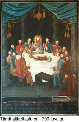 Jeesusta ja kahtatoista opetuslasta esittävä alttaritaulu 1700-luvulta.