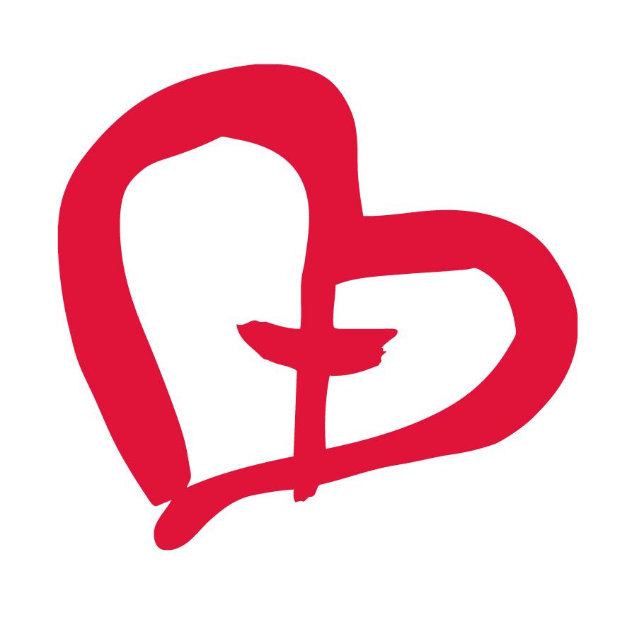 Yhteisvastuun logo. Punainen sydän, jossa risti keskellä.