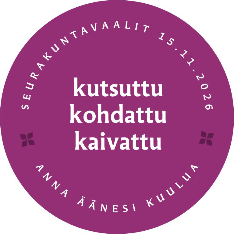 Seurakuntavaalien logo, jossa teksti: kutsuttu, kohdattu, kaivattu